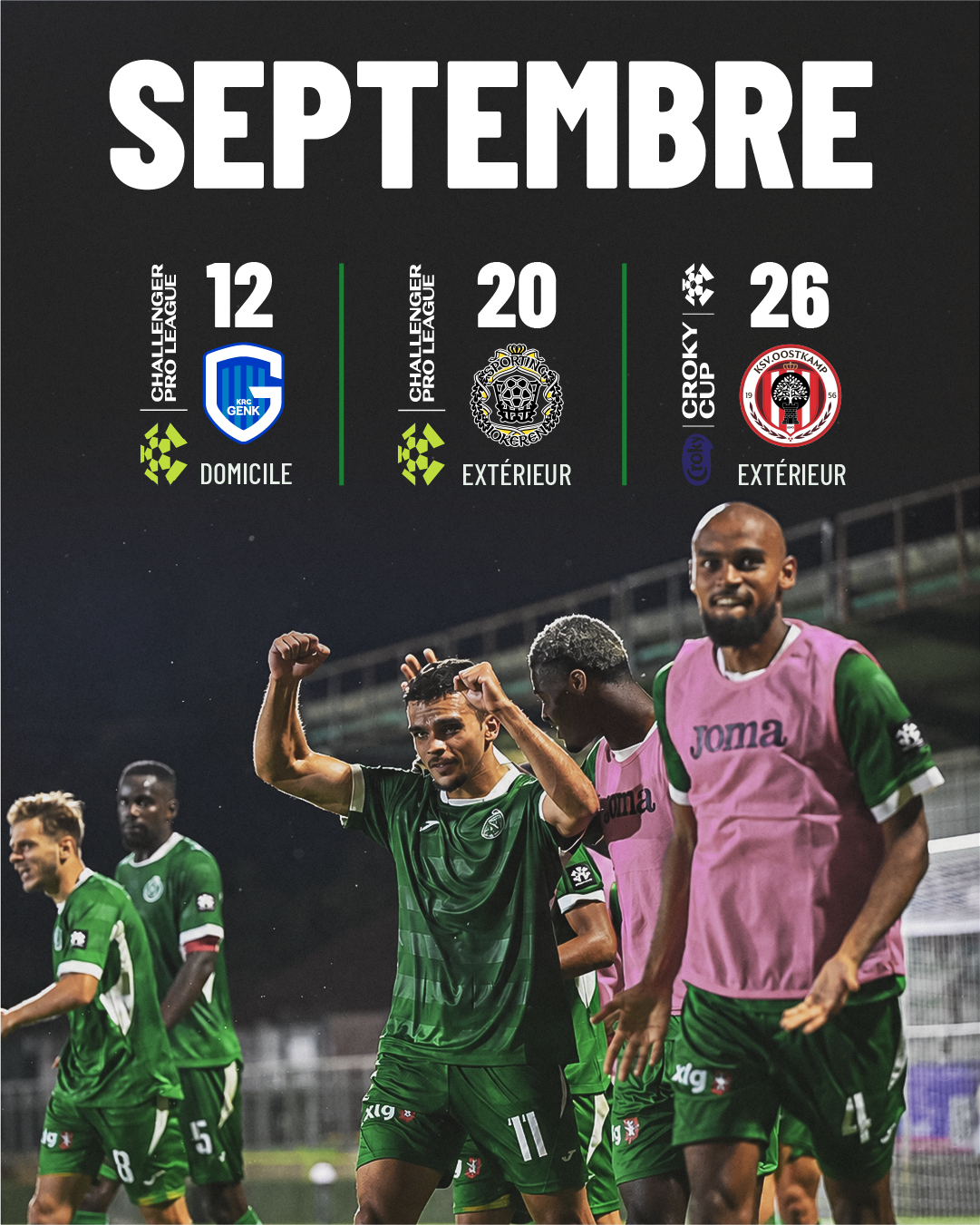 Calendrier de septembre montrant trois matchs et des joueurs