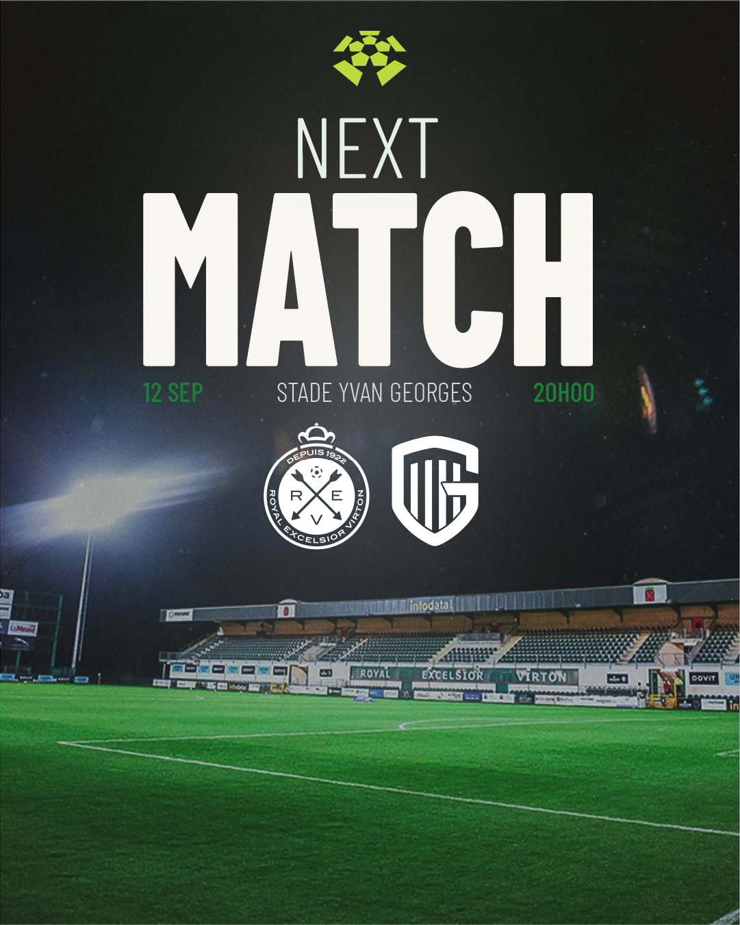 Visuel du prochain match avec une photo du stade de Virton